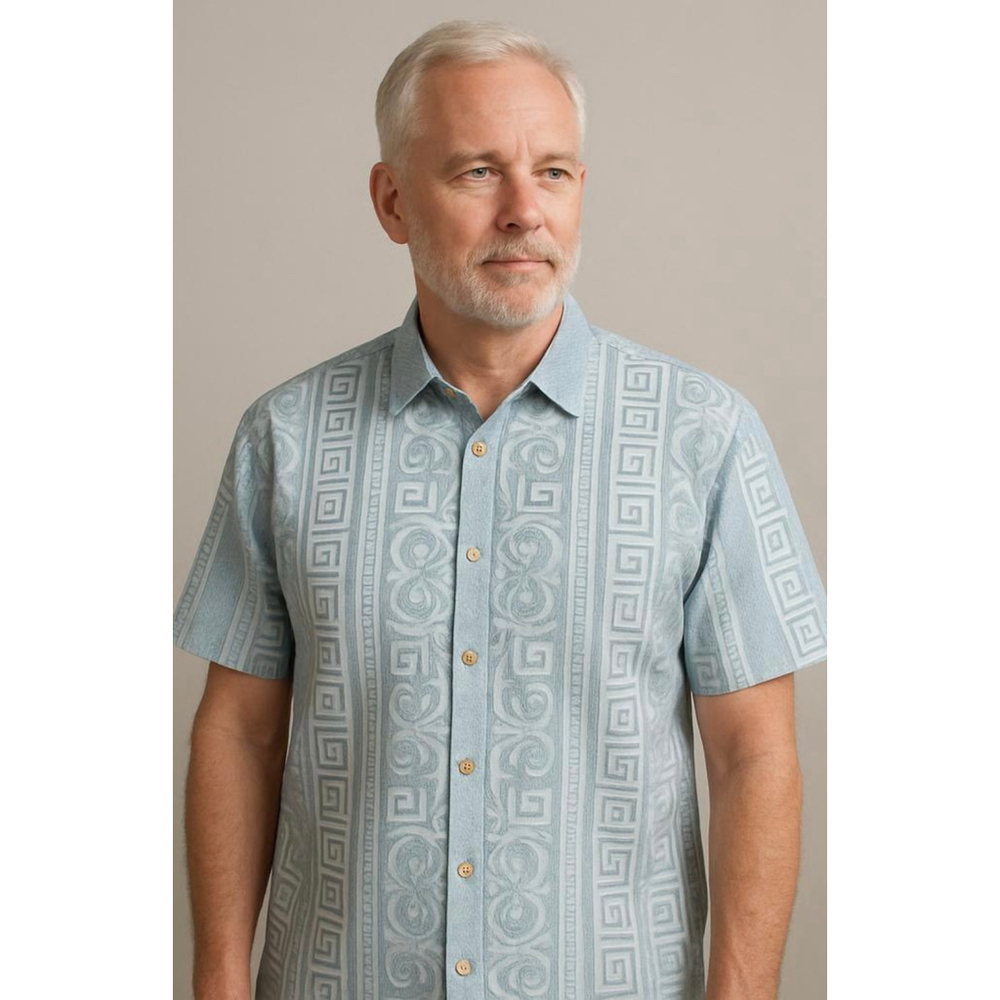 Prestige Men's Button-Up‎ Shirt Size 2X Light Blue Sheer Eclectic Grandpa Retro